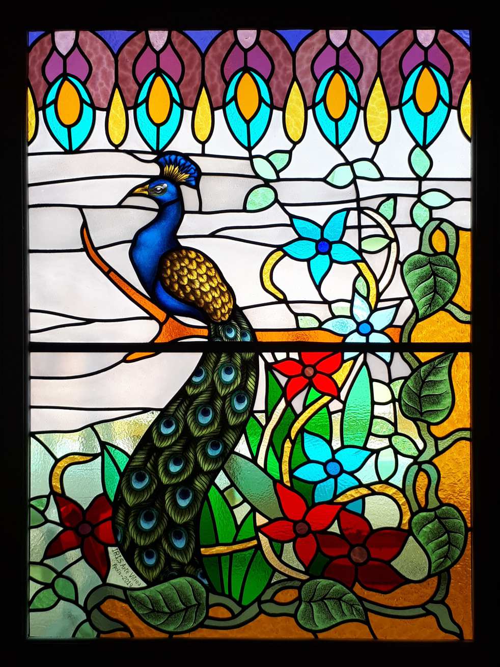 Vitral Pavão 2 , Iris arte vitrea, venda de vitral, telefone de vitrais, fábrica de vitrais, estúdio de vitrais, restauração de vitrais, compra de vitrais, loja de vitrais, contato de vitrais; vitrais em florianópolis, vitrais em santa catarina