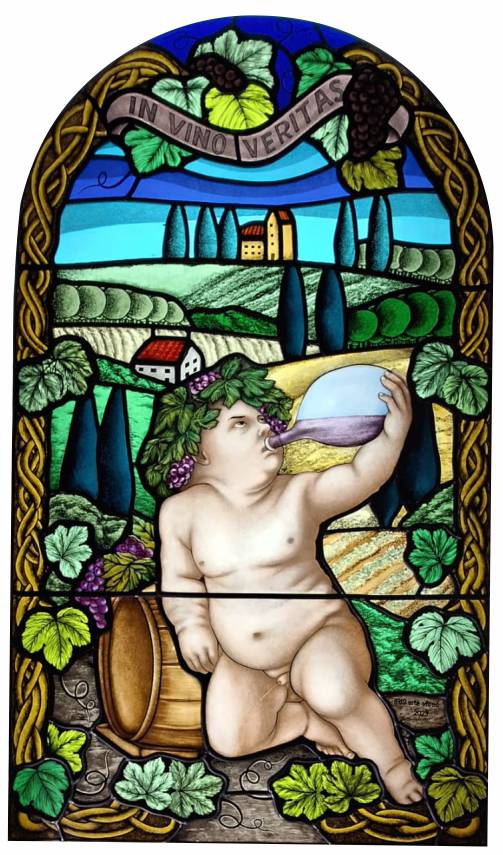 Vitral pequeno Baco; Iris arte vítrea; irisartevitrea; Roberto Petrelli; Vitais; Vitral em Florianópolis; Belos Vitrais; Vitrais; Vitrais coloridos; Imagens de vitrais; Baco; Vitral parreiras; Vitral Floral; Vitral paisagem; Vitral artístico